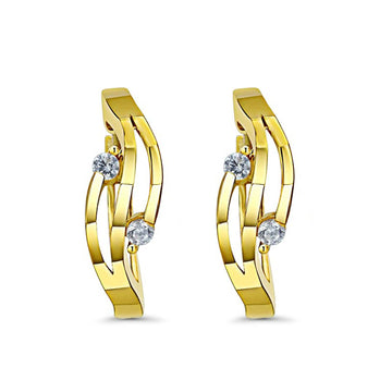14K Yellow Gold 4mm Thickness CZ Hoop Huggie Earrings (12mm)